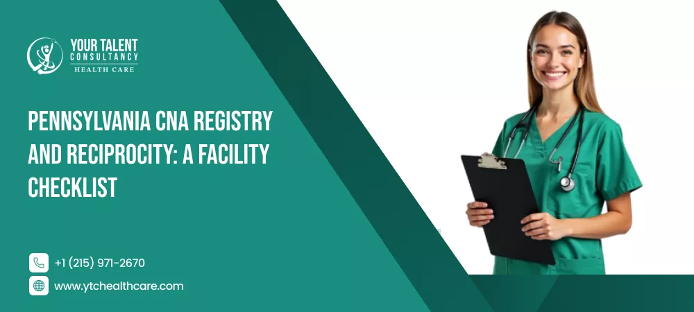 Checklist for employers verifying CNA registry status and reciprocity requirements in Pennsylvania.